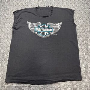VTG 1991 Harley Davidson Holoubek Distressed Cut Off Tank Top Single‎ Stitch XL